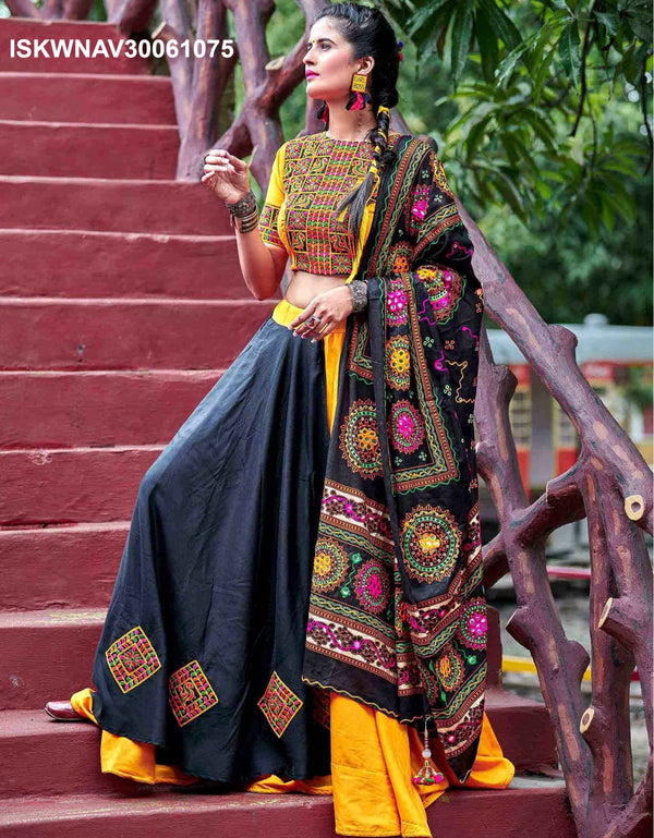 Embroidered Cotton Lehenga With Blouse And Dupatta-ISKWNAV30061075