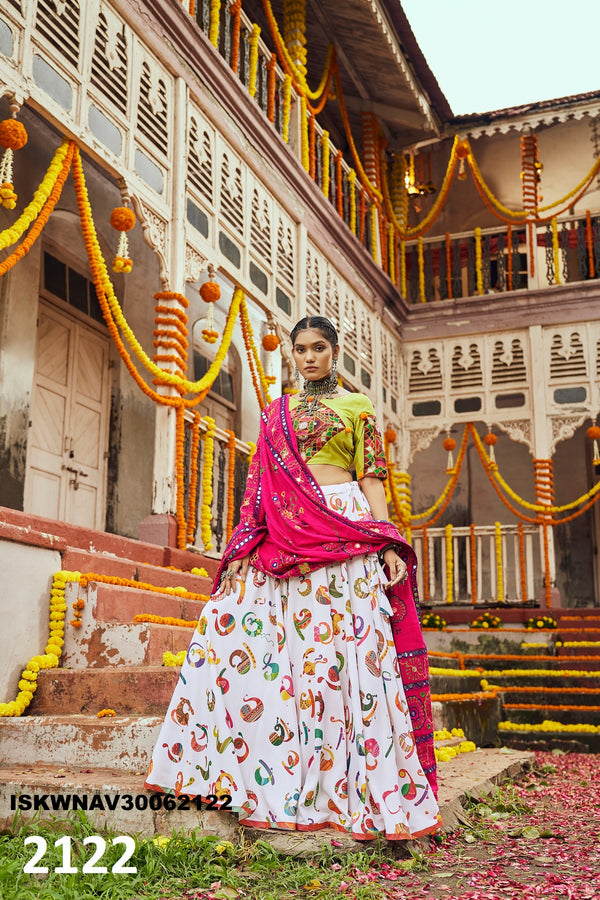 Digital Printed Maslin Cotton Lehenga With Blouse And Dupatta-ISKWNAV30062122