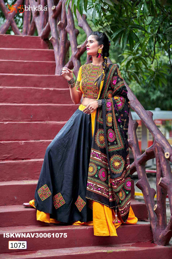 Embroidered Cotton Lehenga With Blouse And Dupatta-ISKWNAV30061075
