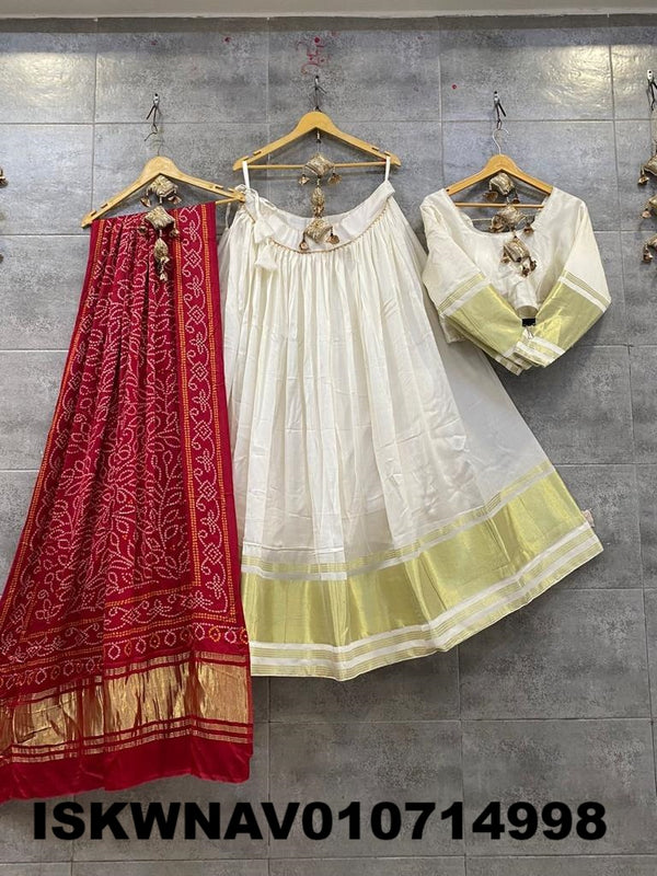 Modal Gaji Silk Lehenga With Blouse And Printed Dupatta-ISKWNAV010714998