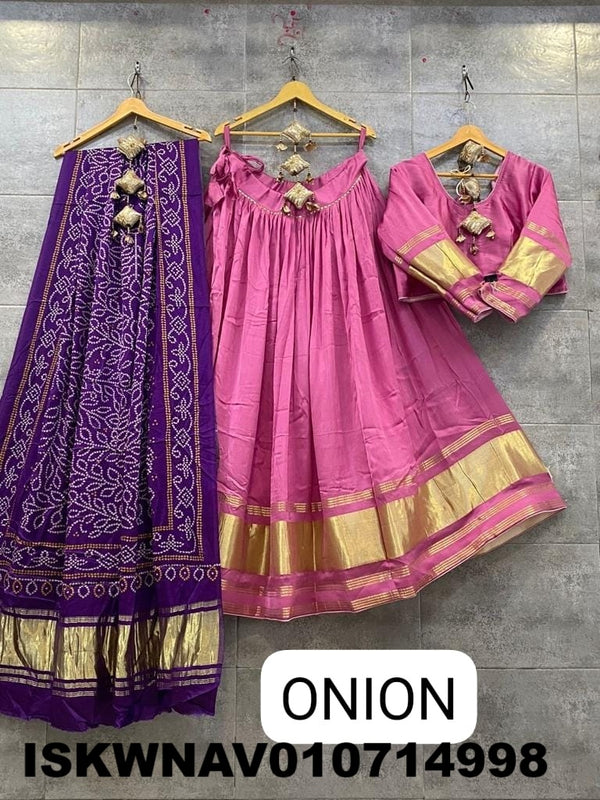 Modal Gaji Silk Lehenga With Blouse And Printed Dupatta-ISKWNAV010714998