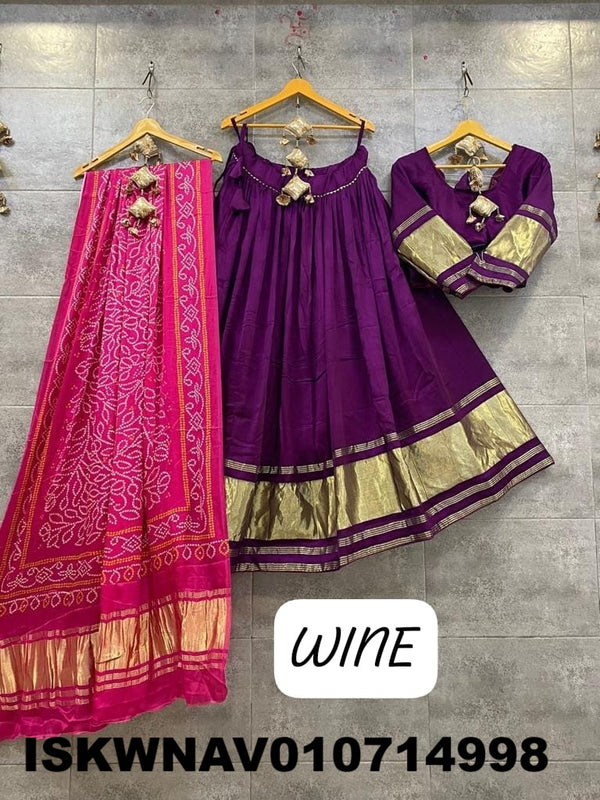 Modal Gaji Silk Lehenga With Blouse And Printed Dupatta-ISKWNAV010714998