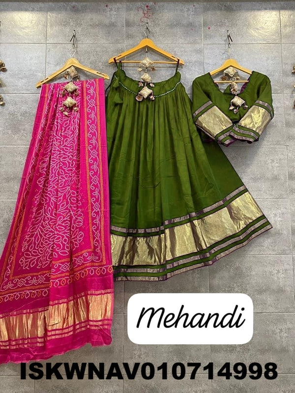 Modal Gaji Silk Lehenga With Blouse And Printed Dupatta-ISKWNAV010714998