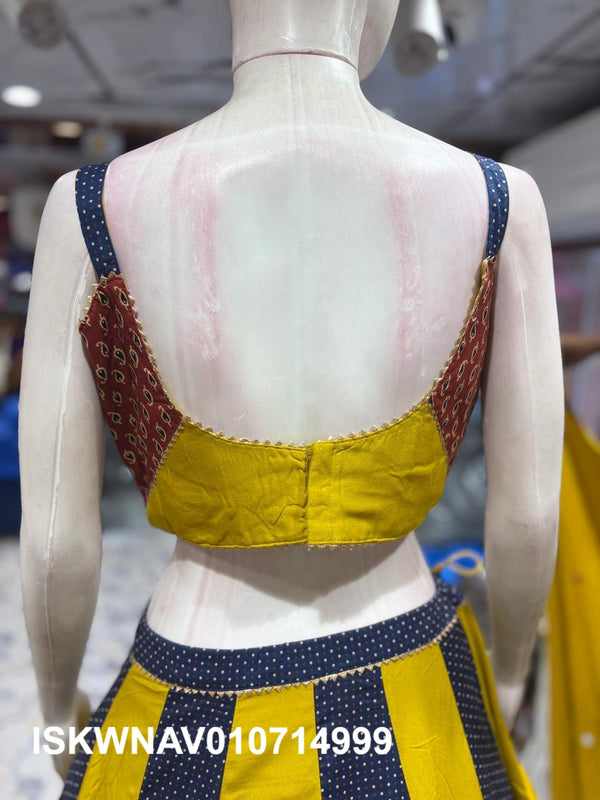 Kalamkari Printed Cotton Lehenga With Blouse And Dupatta-ISKWNAV010714999