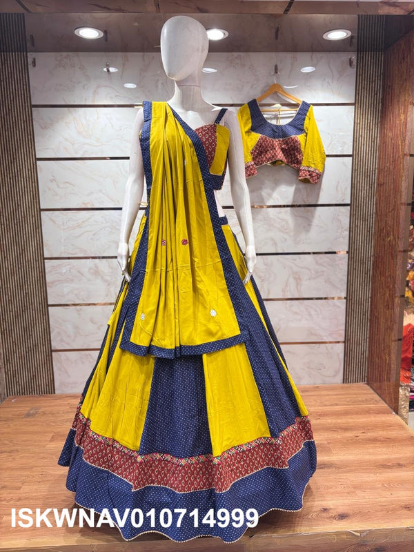 Kalamkari Printed Cotton Lehenga With Blouse And Dupatta-ISKWNAV010714999
