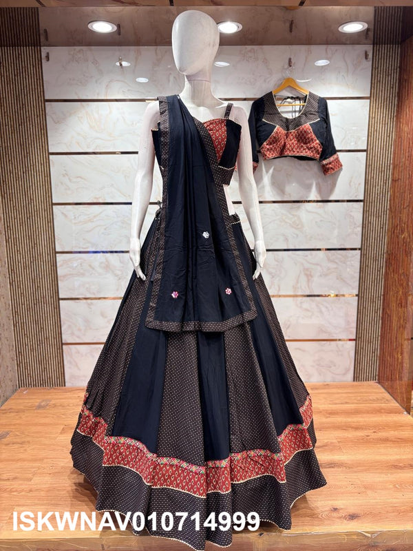 Kalamkari Printed Cotton Lehenga With Blouse And Dupatta-ISKWNAV010714999