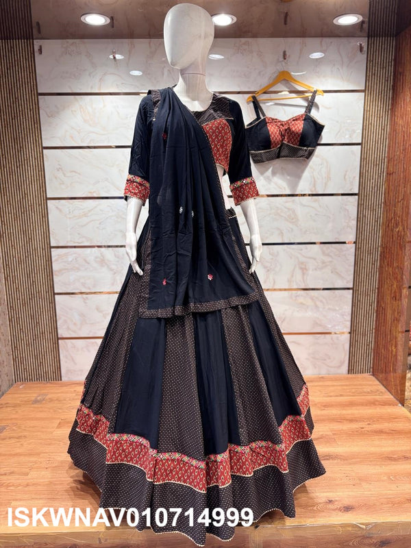 Kalamkari Printed Cotton Lehenga With Blouse And Dupatta-ISKWNAV010714999