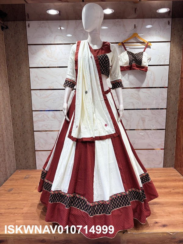 Kalamkari Printed Cotton Lehenga With Blouse And Dupatta-ISKWNAV010714999