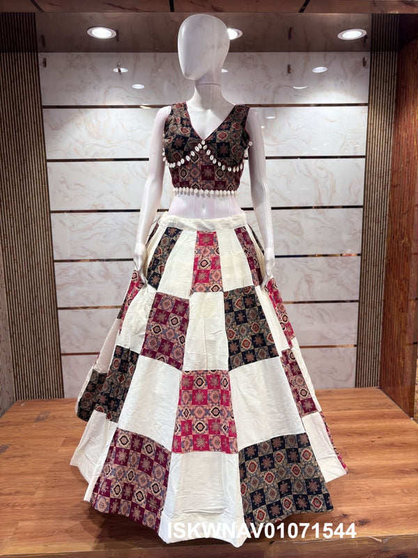 Ajrakh Printed Khadi Cotton Lehenga With Blouse-ISKWNAV02071544