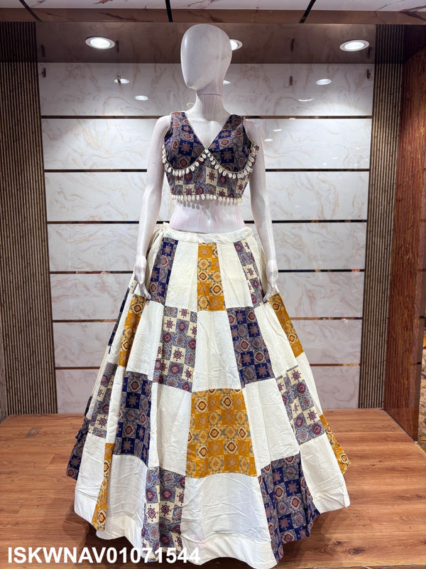 Ajrakh Printed Khadi Cotton Lehenga With Blouse-ISKWNAV02071544
