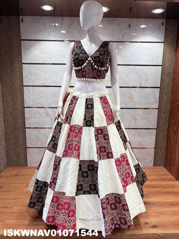 Ajrakh Printed Khadi Cotton Lehenga With Blouse-ISKWNAV02071544