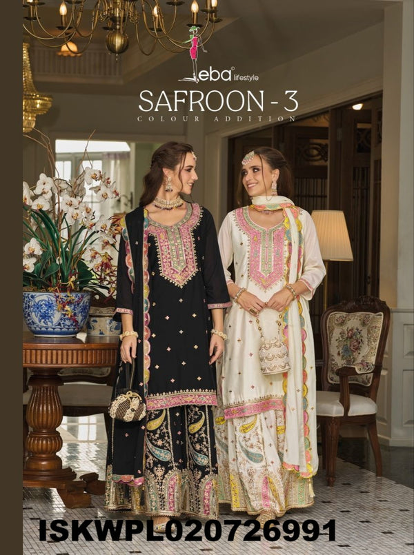 Embroidered Chinon Kurti With Palazzo And Dupatta-ISKWPL020726991