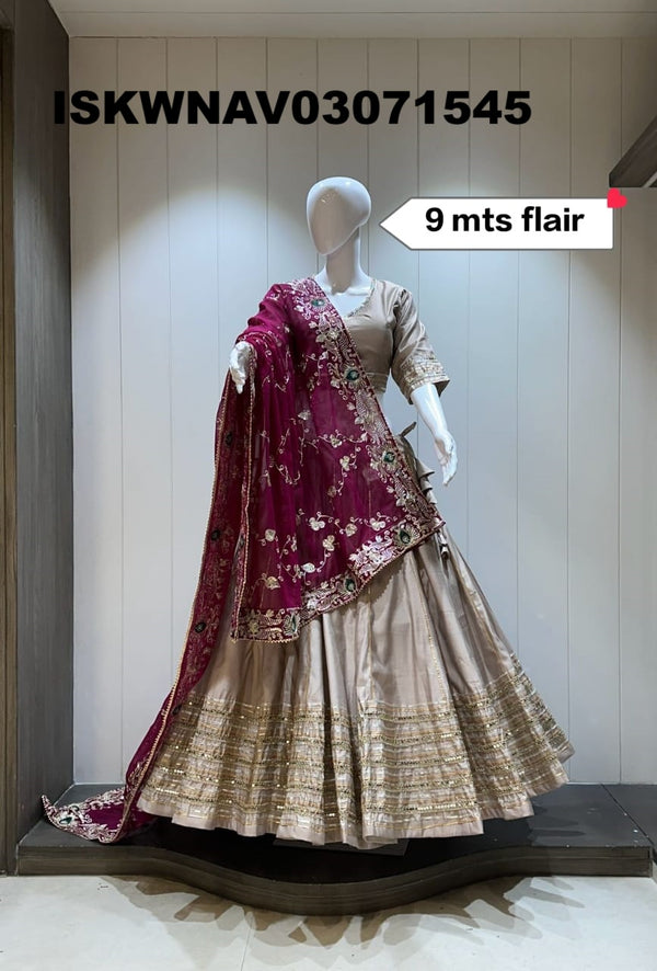 Sequined Silk Lehenga With Blouse And Vintage Dupatta-ISKWNAV03071545