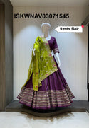 Sequined Silk Lehenga With Blouse And Vintage Dupatta-ISKWNAV03071545