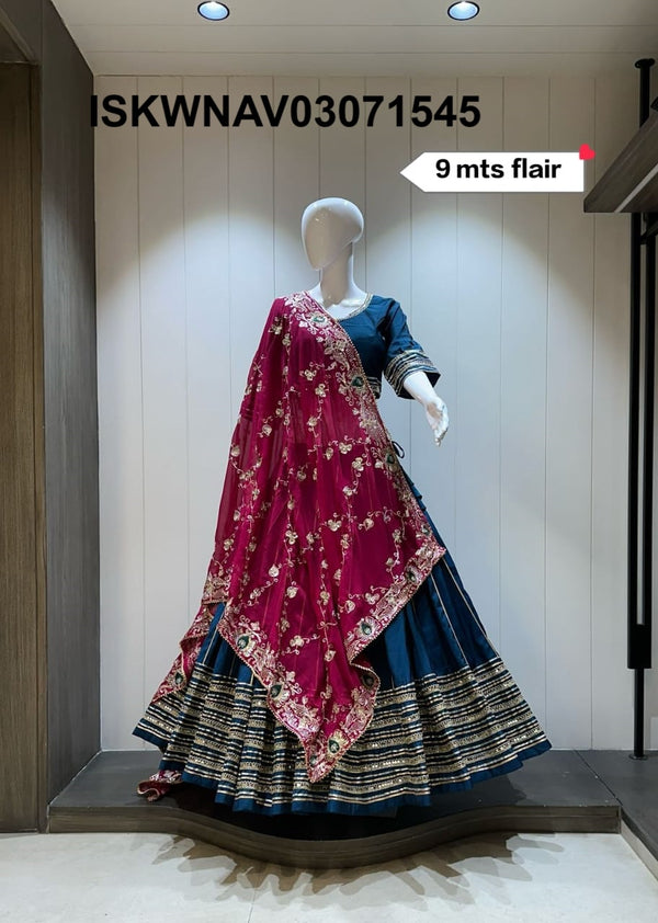 Sequined Silk Lehenga With Blouse And Vintage Dupatta-ISKWNAV03071545