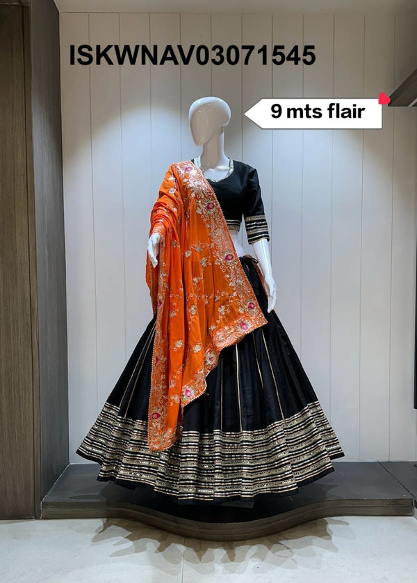 Sequined Silk Lehenga With Blouse And Vintage Dupatta-ISKWNAV03071545