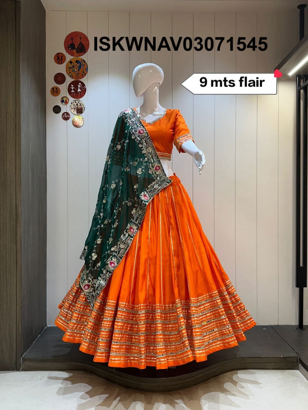 Sequined Silk Lehenga With Blouse And Vintage Dupatta-ISKWNAV03071545