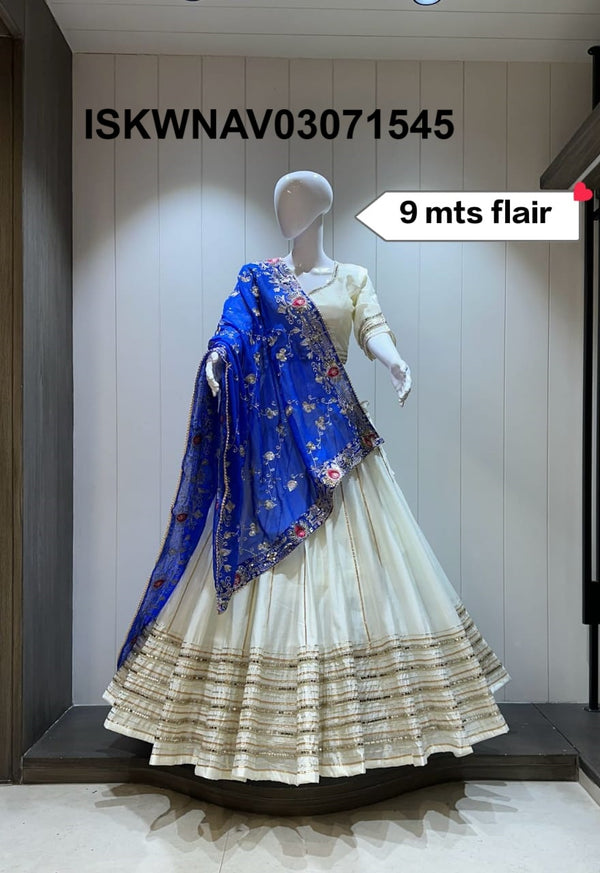 Sequined Silk Lehenga With Blouse And Vintage Dupatta-ISKWNAV03071545