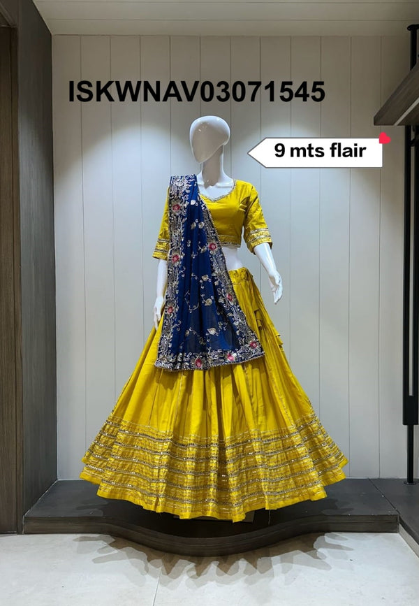 Sequined Silk Lehenga With Blouse And Vintage Dupatta-ISKWNAV03071545