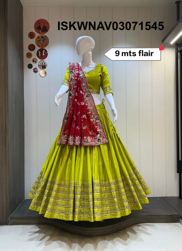 Sequined Silk Lehenga With Blouse And Vintage Dupatta-ISKWNAV03071545