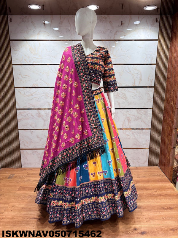 Digital Printed Maslin Cotton Lehenga With Blouse And Dupatta-ISKWNAV050715462