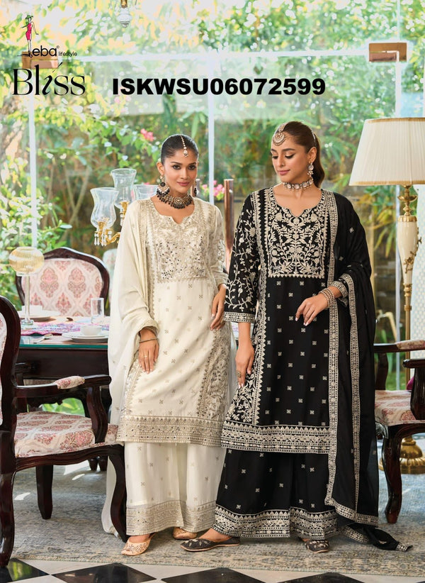 Embroidered Chinon Kurti With Palazzo And Dupatta-ISKWSU06072599