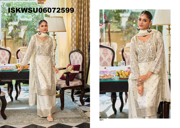 Embroidered Chinon Kurti With Palazzo And Dupatta-ISKWSU06072599