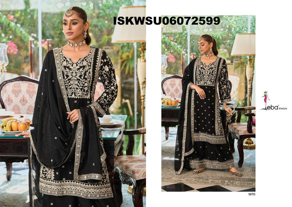 Embroidered Chinon Kurti With Palazzo And Dupatta-ISKWSU06072599