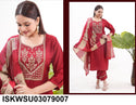 Embroidered Silk Kurti With Pant And Banarasi Dupatta-ISKWSU03079006/9007