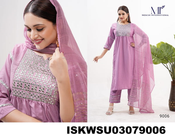 Embroidered Silk Kurti With Pant And Banarasi Dupatta-ISKWSU03079006/9007