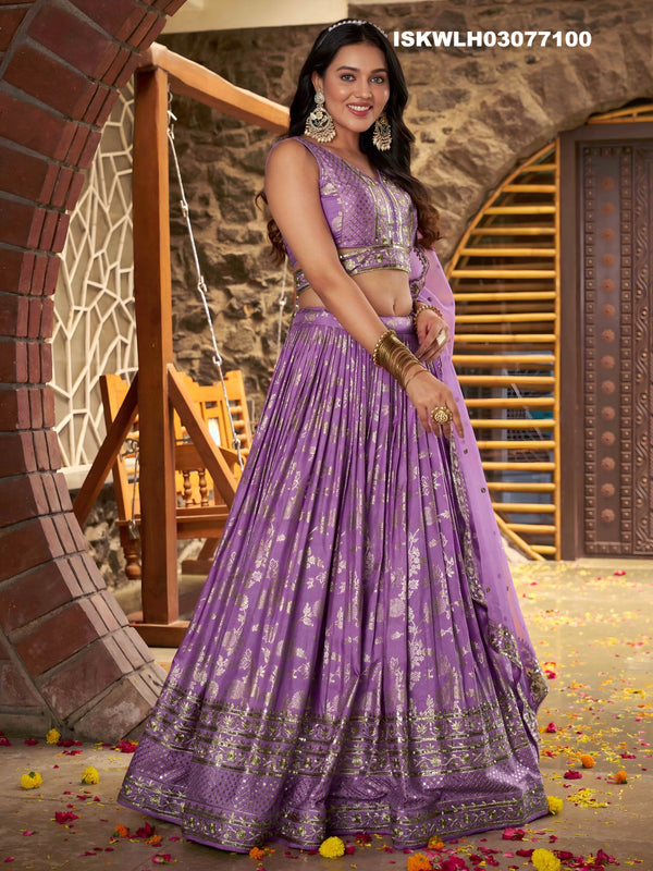 Embroidered Dola Silk Jacquard Lehenga With Blouse Organza Dupatta-ISKWLH03077100
