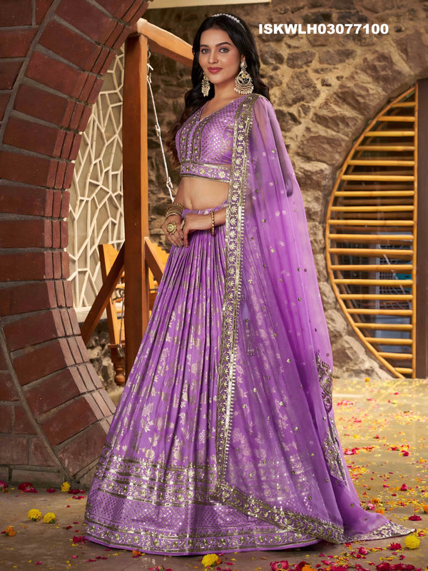 Embroidered Dola Silk Jacquard Lehenga With Blouse Organza Dupatta-ISKWLH03077100