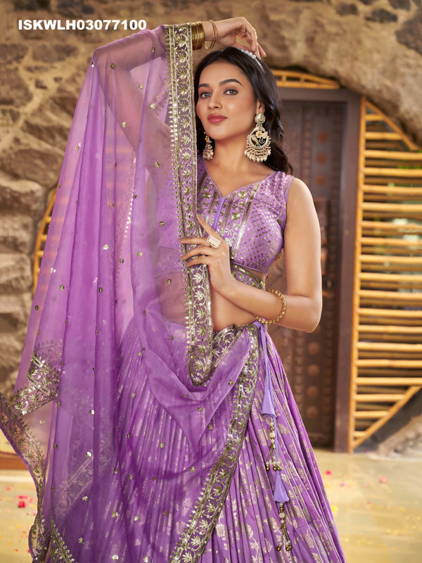 Embroidered Dola Silk Jacquard Lehenga With Blouse Organza Dupatta-ISKWLH03077100