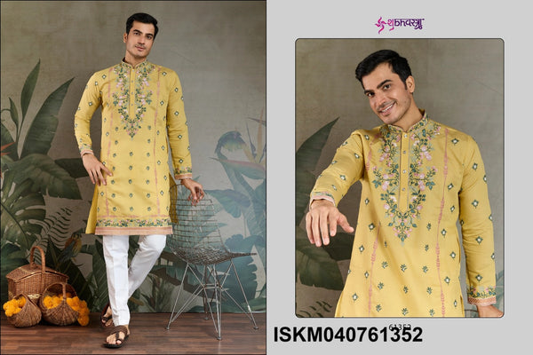 Men's Embroidered Viscose silk Kurta-ISKM040761351/52/53/54/55/56