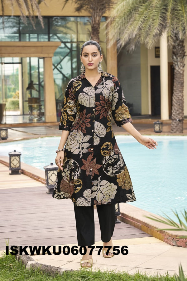 Discharge Printed A-Line Viscose Silk Kurti With Pant-ISKWKU06077756