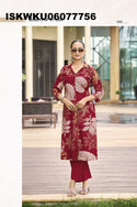 Discharge Printed A-Line Viscose Silk Kurti With Pant-ISKWKU06077756