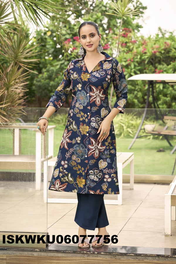 Discharge Printed A-Line Viscose Silk Kurti With Pant-ISKWKU06077756
