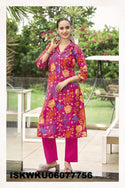 Discharge Printed A-Line Viscose Silk Kurti With Pant-ISKWKU06077756