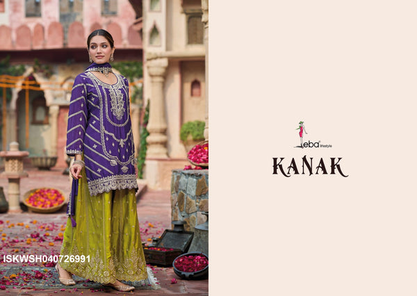 Embroidered Chinon Kurti With Sharara And Dupatta-ISKWSH040726991