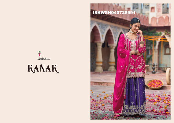 Embroidered Chinon Kurti With Sharara And Dupatta-ISKWSH040726991