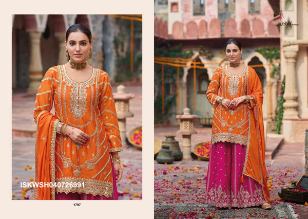 Embroidered Chinon Kurti With Sharara And Dupatta-ISKWSH040726991