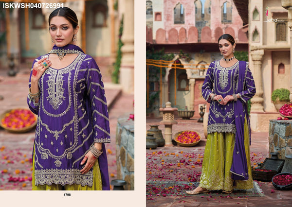 Embroidered Chinon Kurti With Sharara And Dupatta-ISKWSH040726991