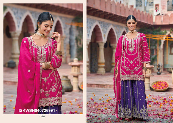 Embroidered Chinon Kurti With Sharara And Dupatta-ISKWSH040726991