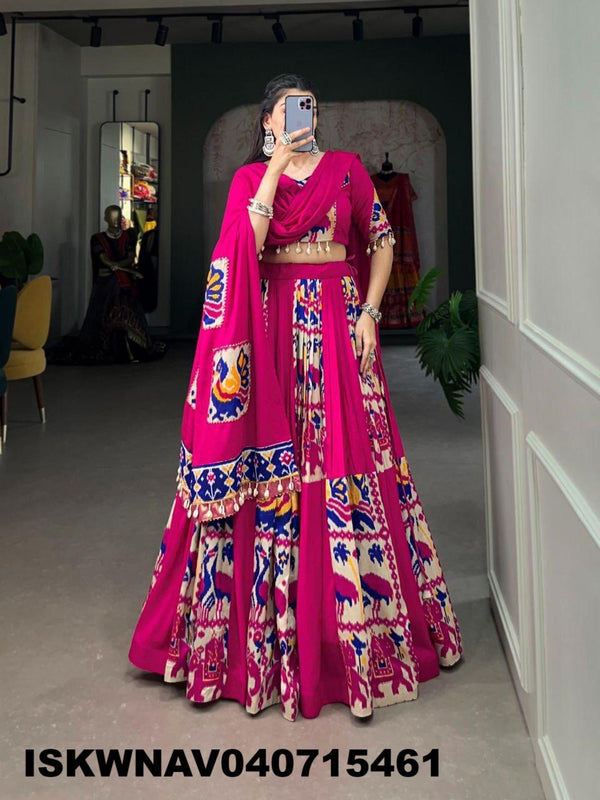 Printed Rayon Silk Lehenga With Blouse And Dupatta-ISKWNAV040715461