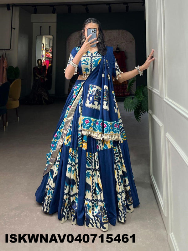 Printed Rayon Silk Lehenga With Blouse And Dupatta-ISKWNAV040715461