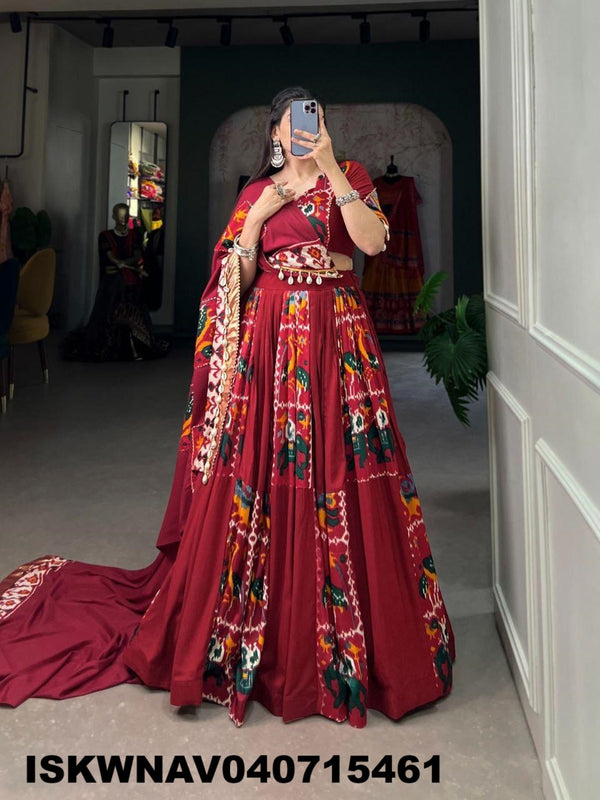 Printed Rayon Silk Lehenga With Blouse And Dupatta-ISKWNAV040715461