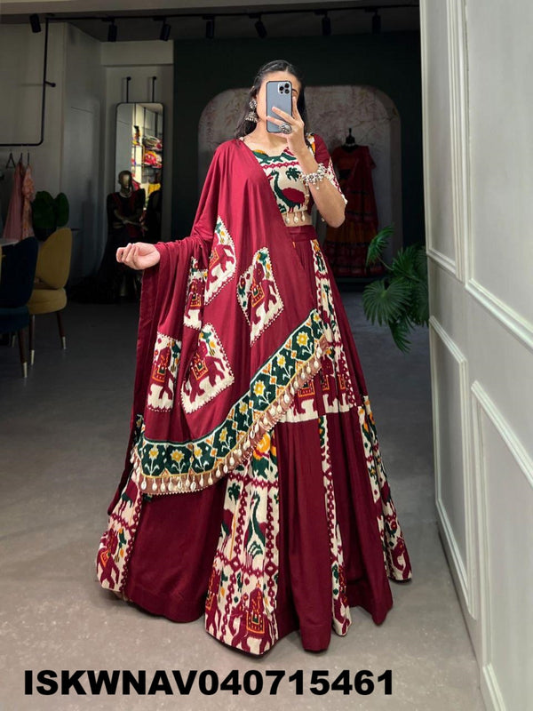 Printed Rayon Silk Lehenga With Blouse And Dupatta-ISKWNAV040715461