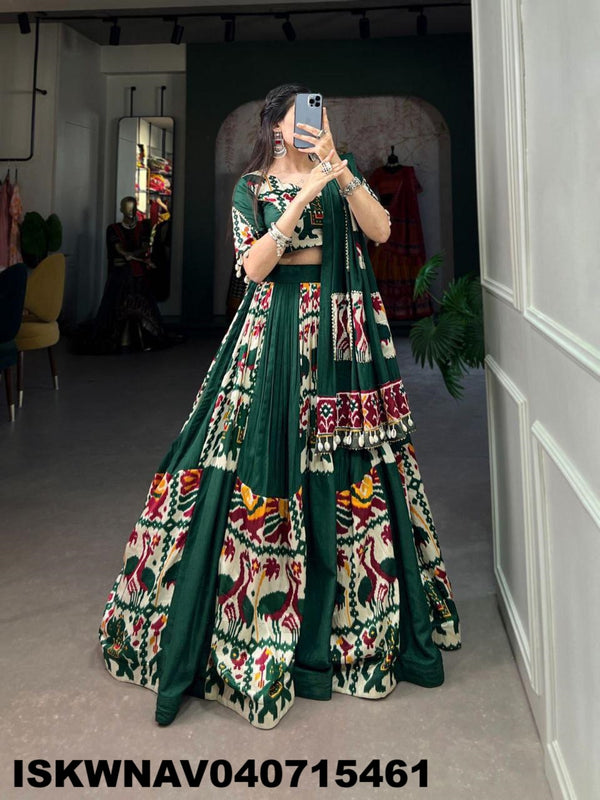 Printed Rayon Silk Lehenga With Blouse And Dupatta-ISKWNAV040715461