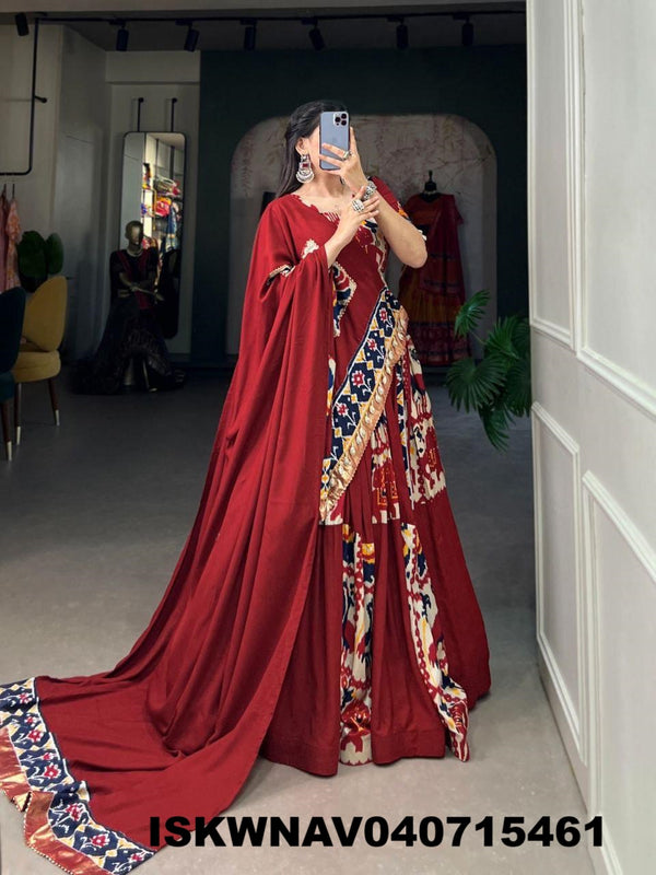 Printed Rayon Silk Lehenga With Blouse And Dupatta-ISKWNAV040715461