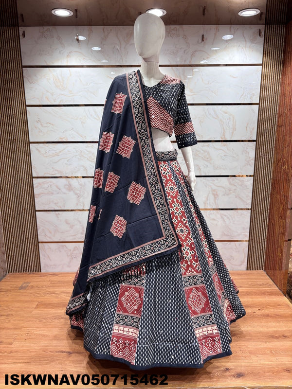 Digital Printed Maslin Cotton Lehenga With Blouse And Dupatta-ISKWNAV050715462